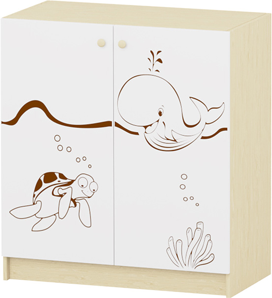 Sziluett Vízivilág teliajtós, 2 polcos szekrény - fehér - juhar