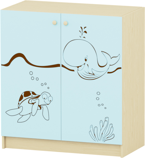 Sziluett Vízivilág teliajtós, 2 polcos szekrény - pasztellkék-juhar