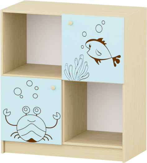 Sziluett Vízivilág 4 fakkos, 2 ajtós szekrény - pasztellkék-juhar