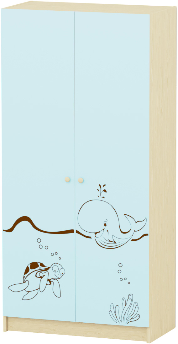 Sziluett Vízivilág teleajtós, 3 polcos szekrény - pasztellkék - juhar