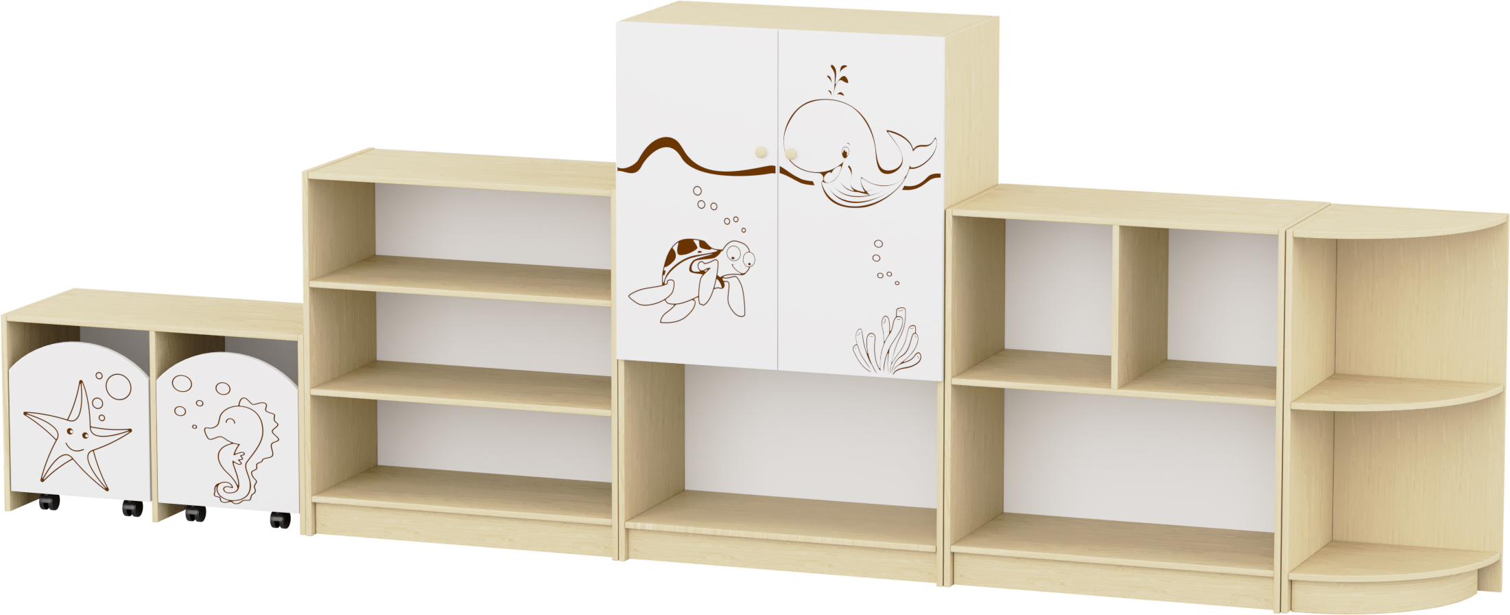 Sziluett Vízivilág szekrénysor - fehér - juhar