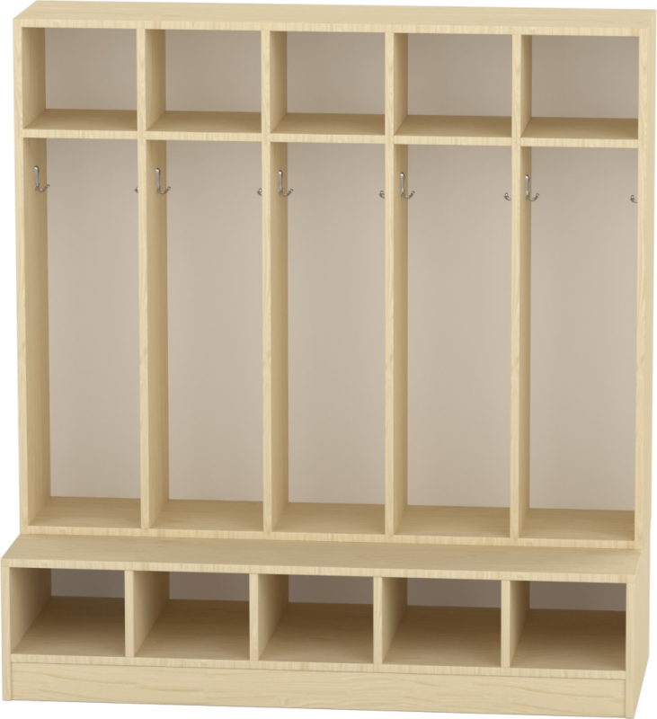 Komfort gyermeköltöző 5 fős, nyitott, polcos cipőtárolós - juhar