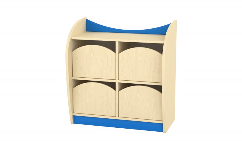 Marci íves kisszekrény - 4 fiókos, juhar - kék, juhar színű fiókokkal, 82x38x86 cm