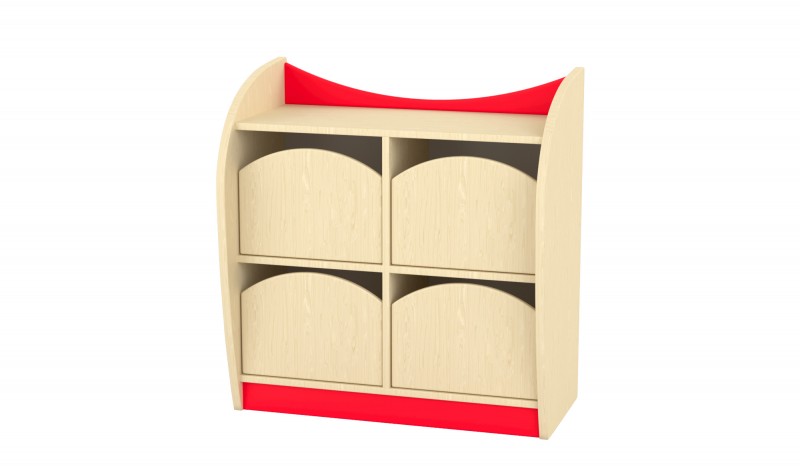 Marci íves kisszekrény - 4 fiókos, juhar - piros, juhar színű fiókokkal, 82x38x86 cm