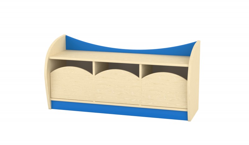 Marci íves alacsony szekrény, 3 fiókkal - juhar - kék, juhar színű fiókokkal, 120x38x57 cm