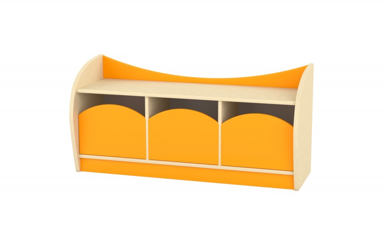 Marci íves alacsony szekrény, 3 fiókkal - juhar - narancs, narancs színű fiókokkal, 120x38x57 cm