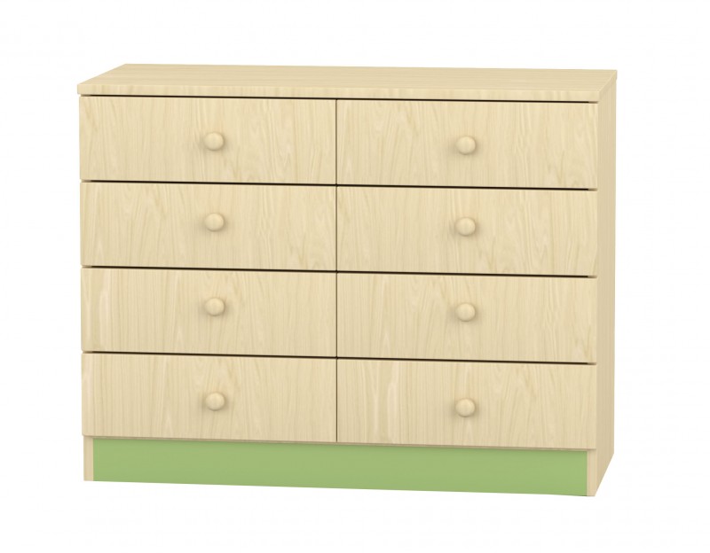 Flóra alacsony szekrény II. 8 fiókos, juhar - zöld