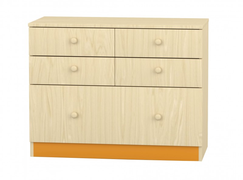 Flóra alacsony szekrény V. 5 fiókos, juhar - narancs