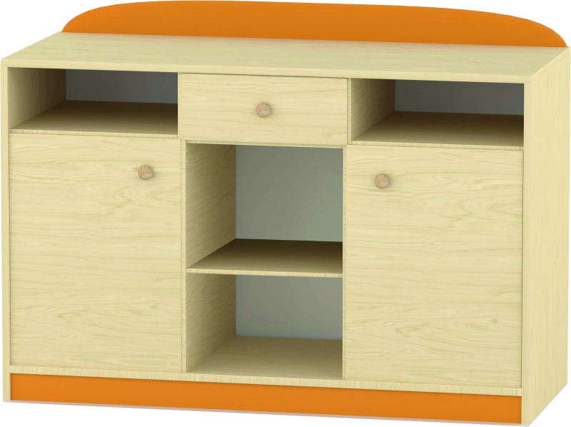 Flóra tálalószekrény, 120x90x50 cm, juhar - narancs