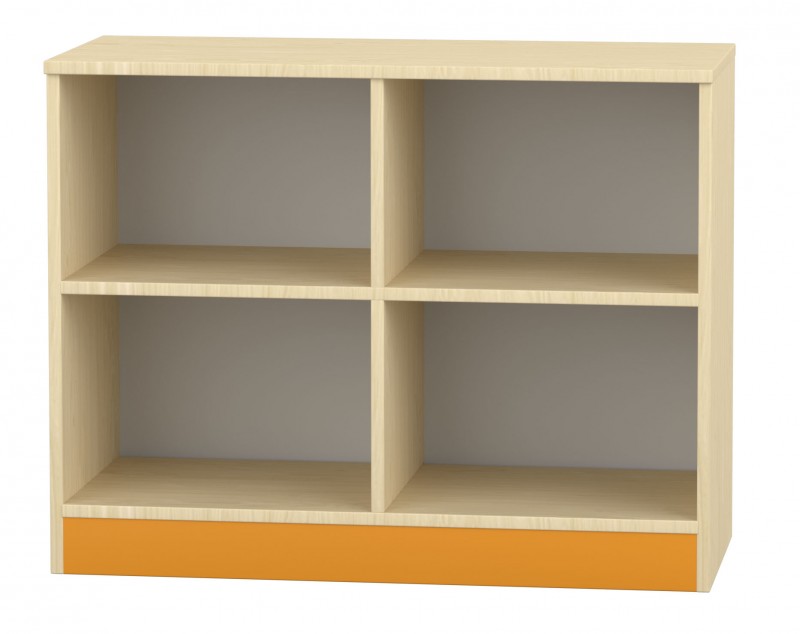 Flóra alacsony nyitott szekrény, 4 rekeszes, juhar - narancs