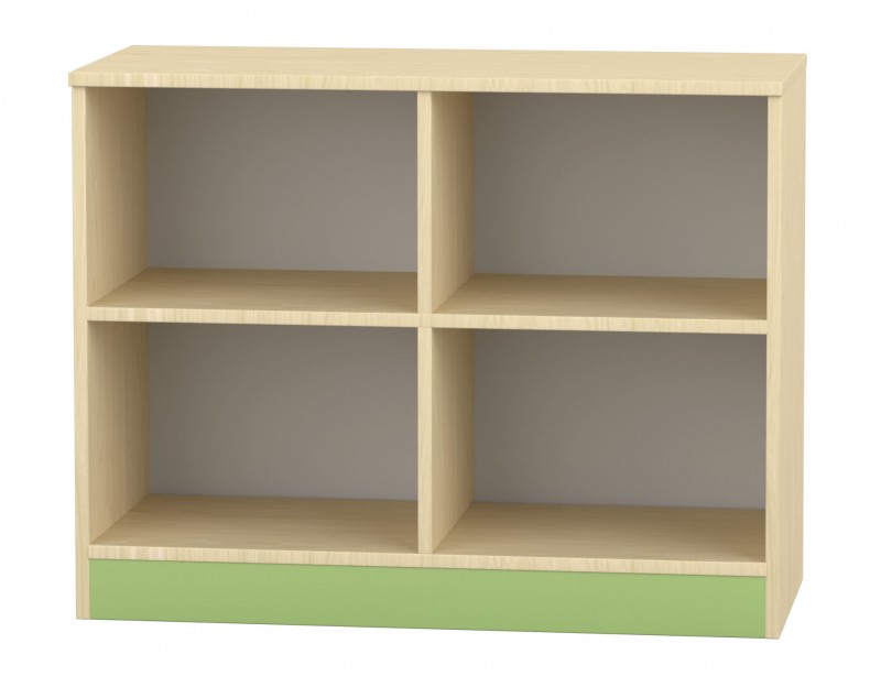 Flóra alacsony nyitott szekrény 4 rekeszes, juhar - zöld