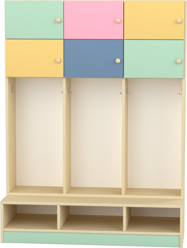 Flóra magas gyermeköltöző 6 személyes - 3 fakkos - 6 ajtós -polcos cipőtartóval