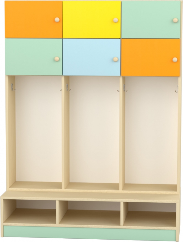 Flóra magas gyermeköltöző 6 személyes - 3 fakkos - 6 ajtós -polcos cipőtartóval