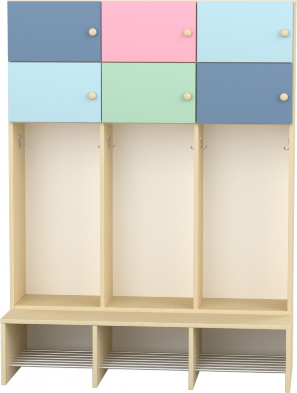 Flóra magas gyermeköltöző 6 személyes - 3 fakkos - 6 ajtós - rácsos cipőtartóval