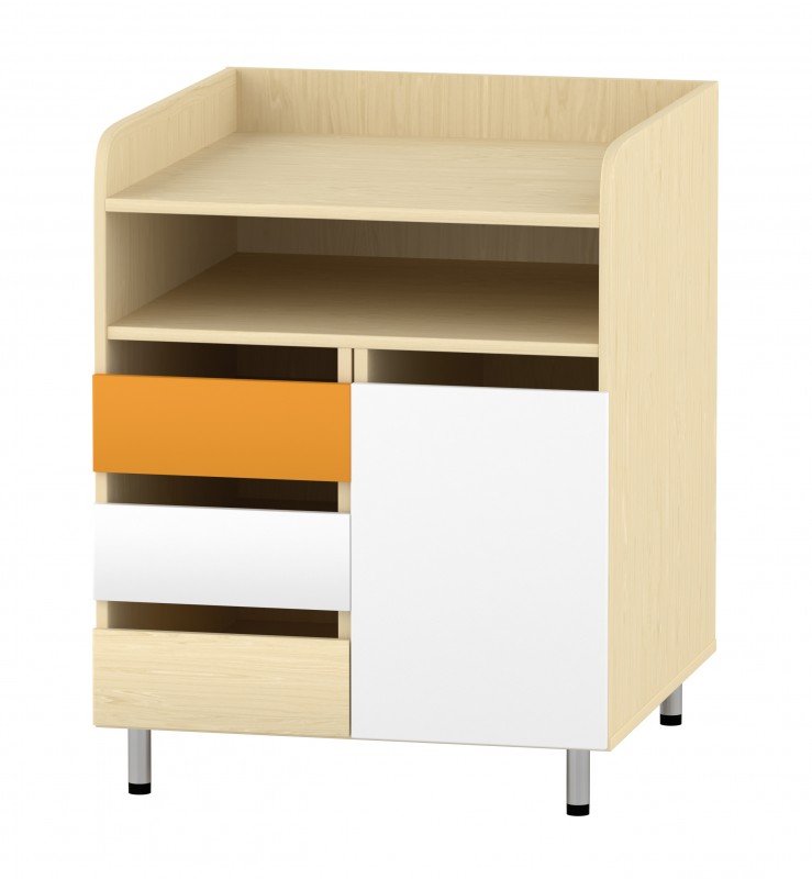 Flóra pelenkázó szekrény - 3 fiókos, oldalszekrényes, 70x75x90 cm