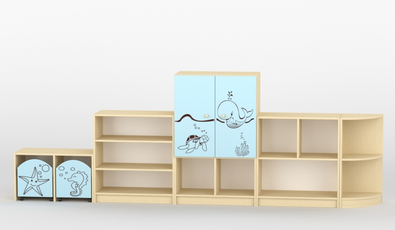 Sziluett Vízivilág szekrénysor - pasztellkék - juhar