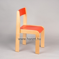 Lili szék, ovis méret, 34 cm magas, pácolt piros támlával és ülőkével, rakásolható