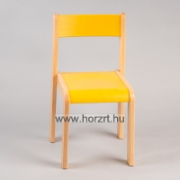 Lili szék, ovis méret, 34 cm magas, pácolt sárga támlával és ülőkével, rakásolható